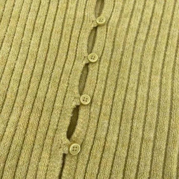American Eagle Button-Front Cardigan Size Large Yellow Ribbed Cropped L - Picture 6 of 11